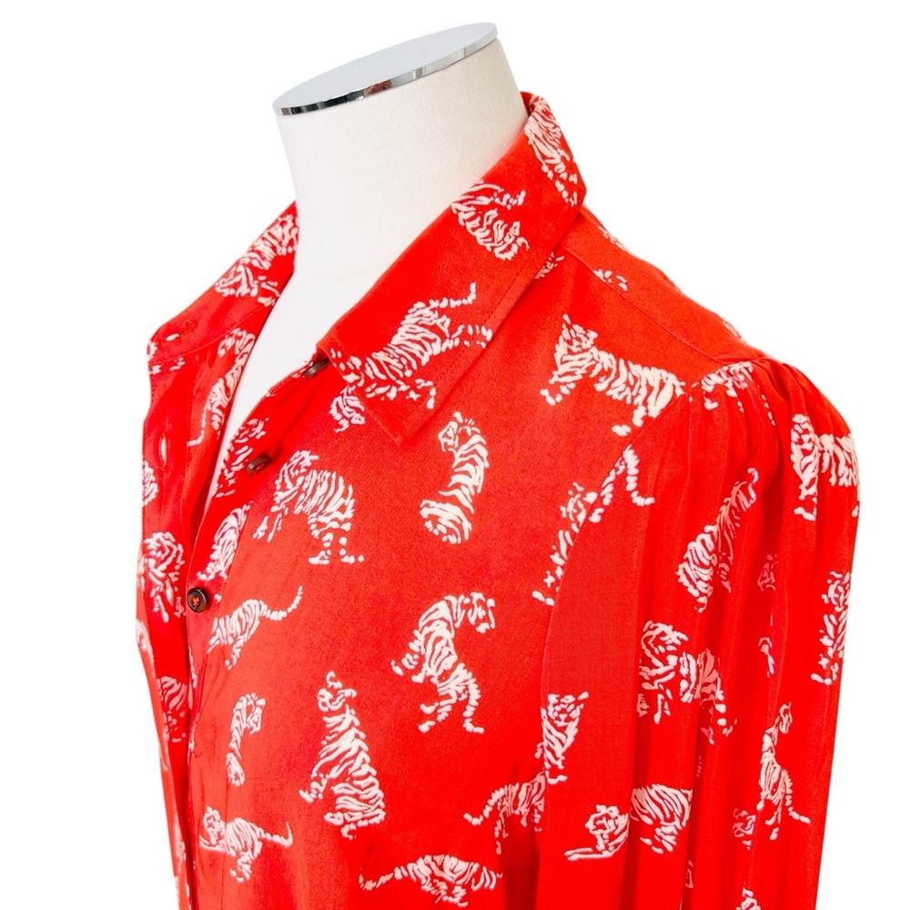 ANTHROPOLOGIE X Margaret Jeane Tiger Print Blouse Orange Cream Sz 4 Daydream
